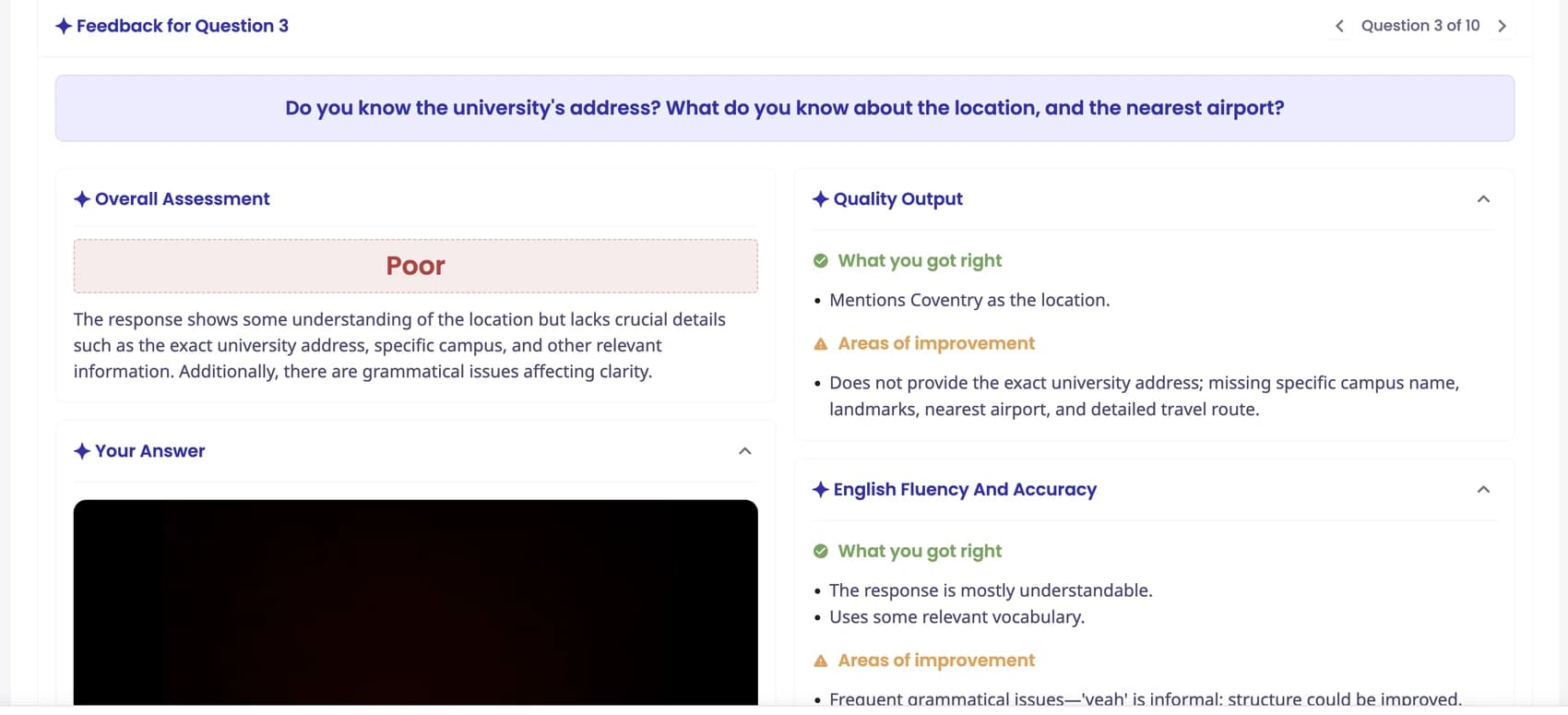 Per-question improvement guidance